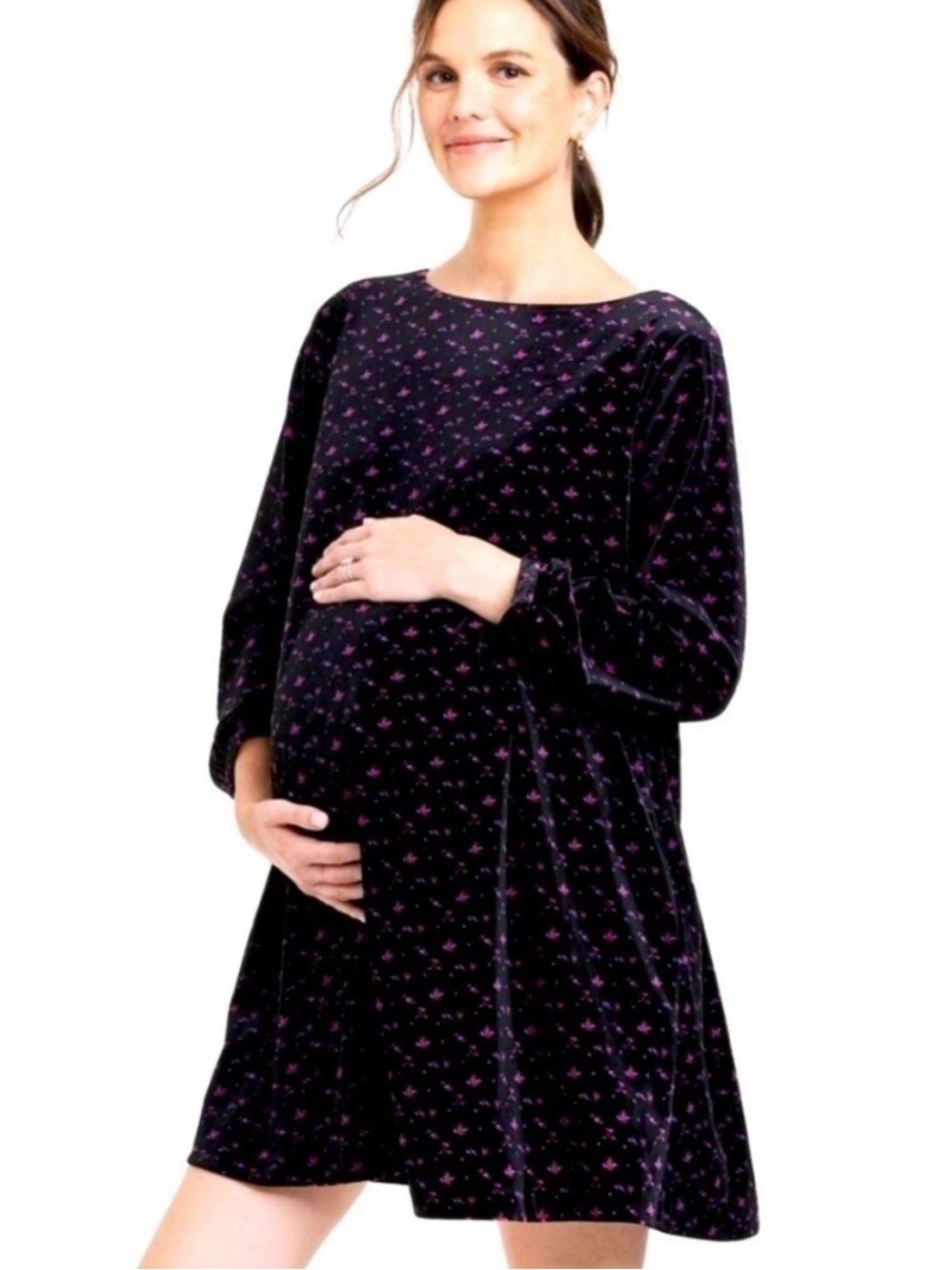 The Nines by HATCH⢠Long Sleeve Velvet Swing Maternity Dress - Large